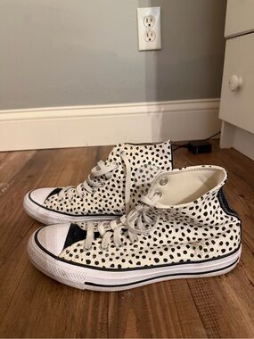 Converse Cream and Black Spot High-Top Sneakers